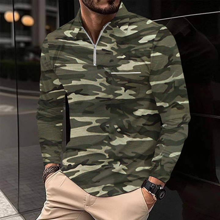 Herren Pullover im modernen Camouflage-Stil mit halbem Reißverschluss Aliams