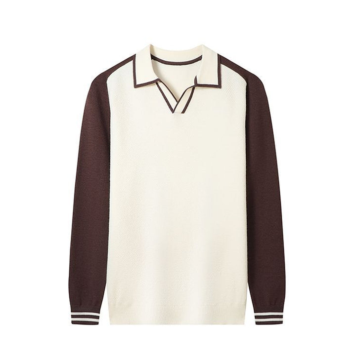 Herren Feinstrickpullover mit V-Ausschnitt und modischem Kontrastdesign Aliams