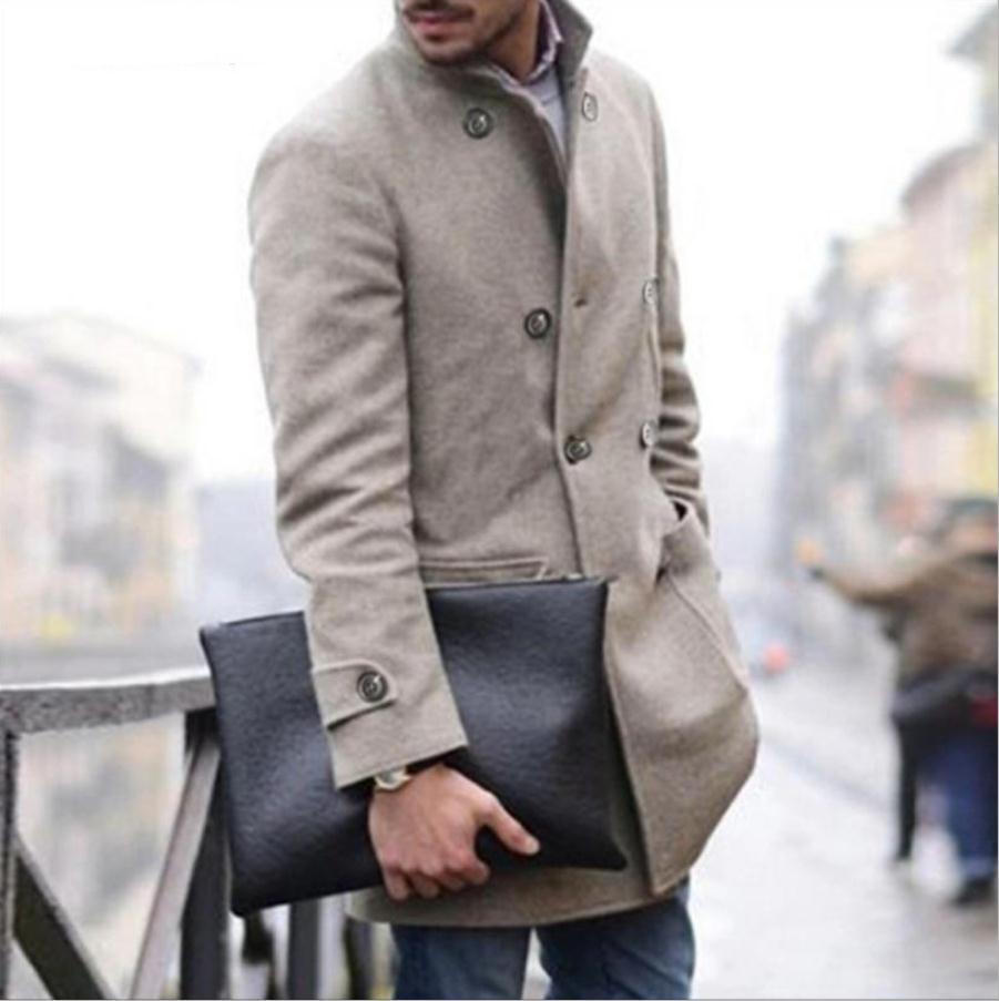Herren eleganter Woll-Dufflecoat mit doppelter Knopfreihe und praktischen Taschen Aliams