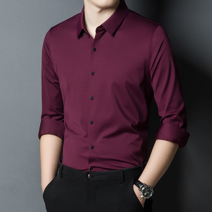 Herren elegantes Langarmhemd mit modernem Schnitt und hochwärtigem Kragen Aliams