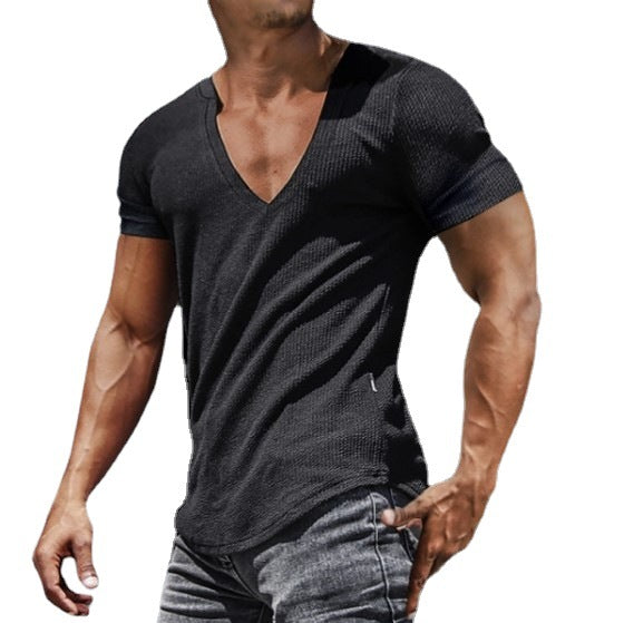 Herren V-Ausschnitt T-Shirt mit Rippstrickstruktur Aliams