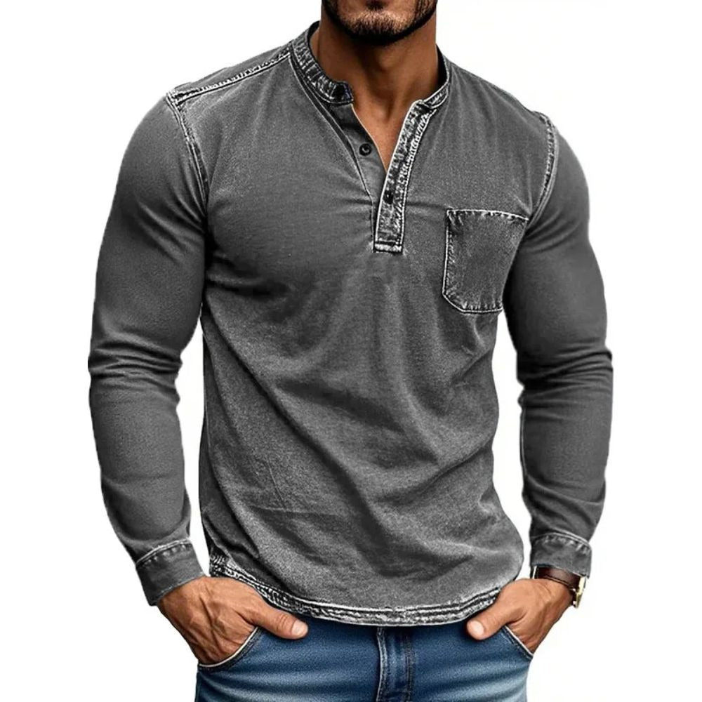 Herren Langarm Hemd mit modernem Henley-Kragen von Aliams