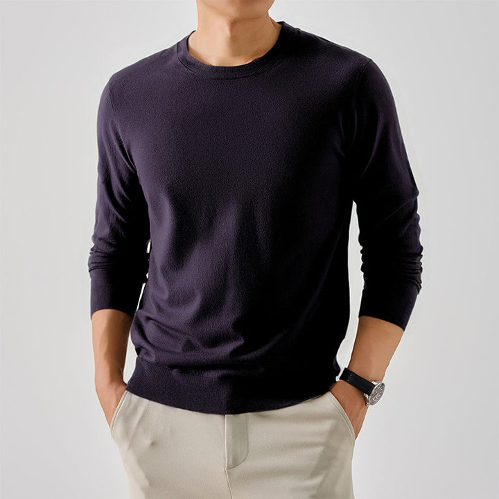 Herren Klassischer Rundhalspullover aus feiner Wolle Aliams