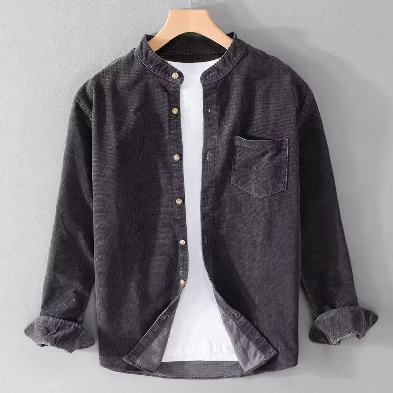 Herren Cordhemden mit Mandarin-Kragen und minimalistischem Design Aliams