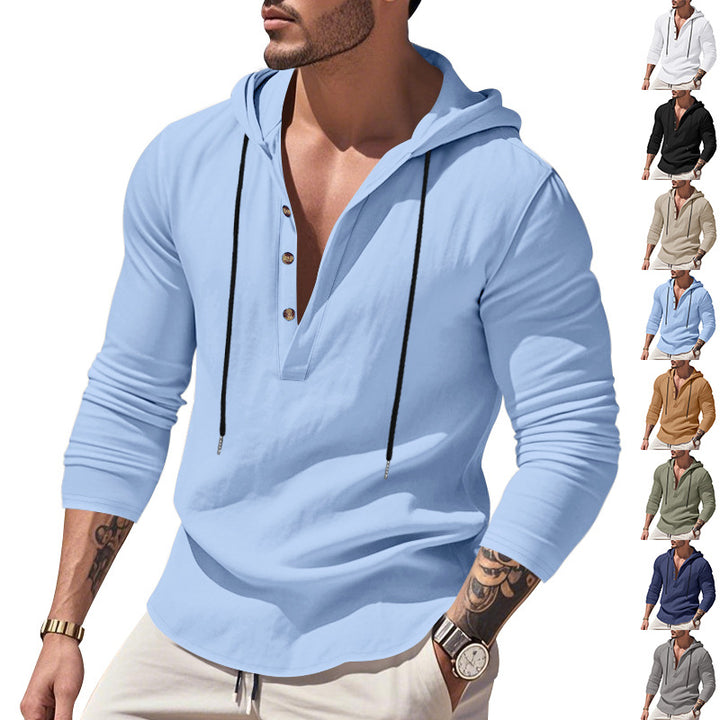 Herren vielseitiger Kapuzenpullover mit Knopfleiste und atmungsaktiver Baumwolle Aliams