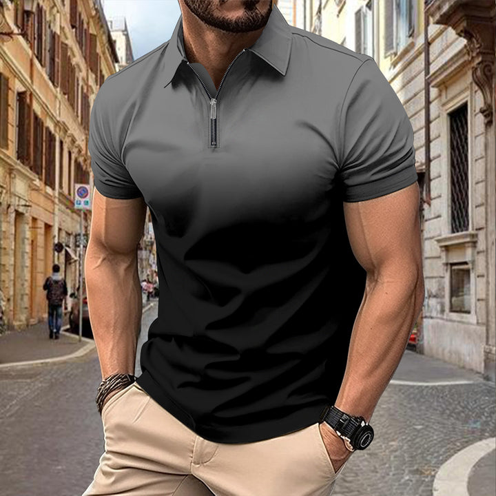 Herren Kurzarm Poloshirt mit stylischem Farbverlauf und praktischem Reißverschluss Aliams