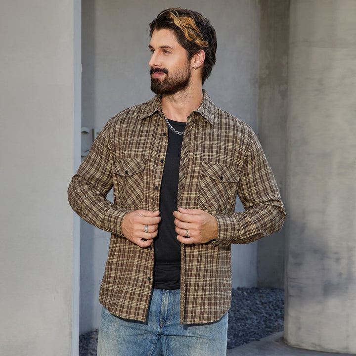 Herren Karierte Arbeitshemd mit aufgesetzten Taschen Aliams