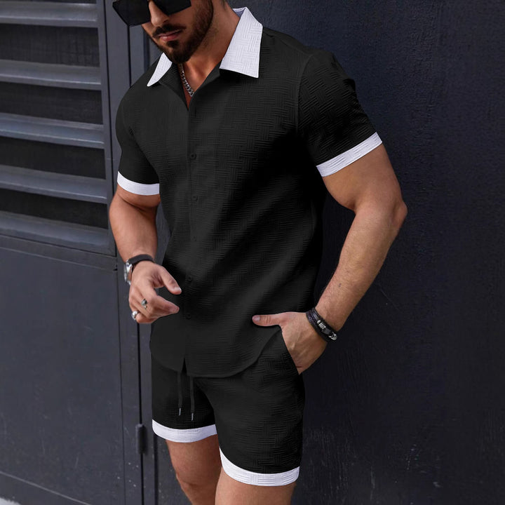 Herren Sommerliches Freizeitset mit strukturiertem Kurzarmhemd und Shorts Aliams