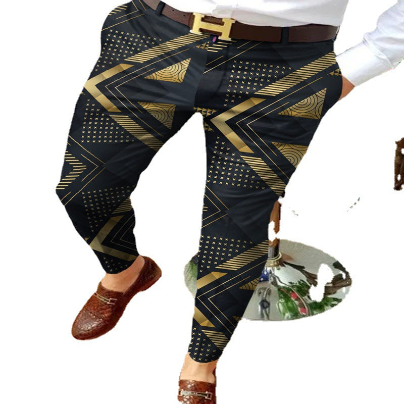 Herren stilvolle geometrische Druck Slim Fit Hose Aliams