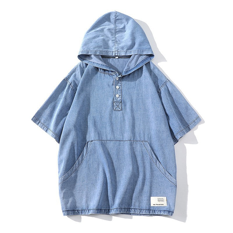 Herren Kapuzen-T-Shirt mit eleganter Knopfleiste und praktischen Taschen Aliams