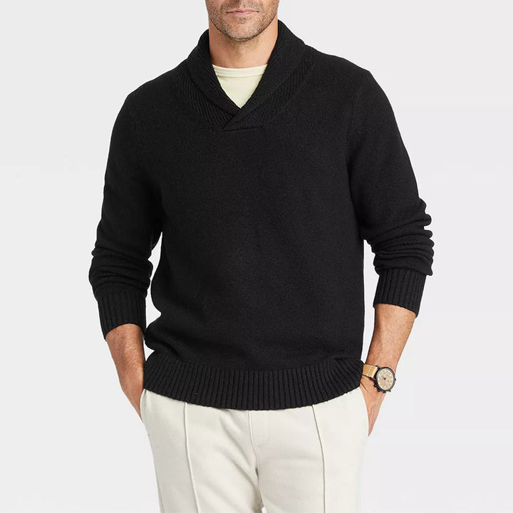 Herren Pullover mit Schalkragen und filigranem Rippdesign Aliams