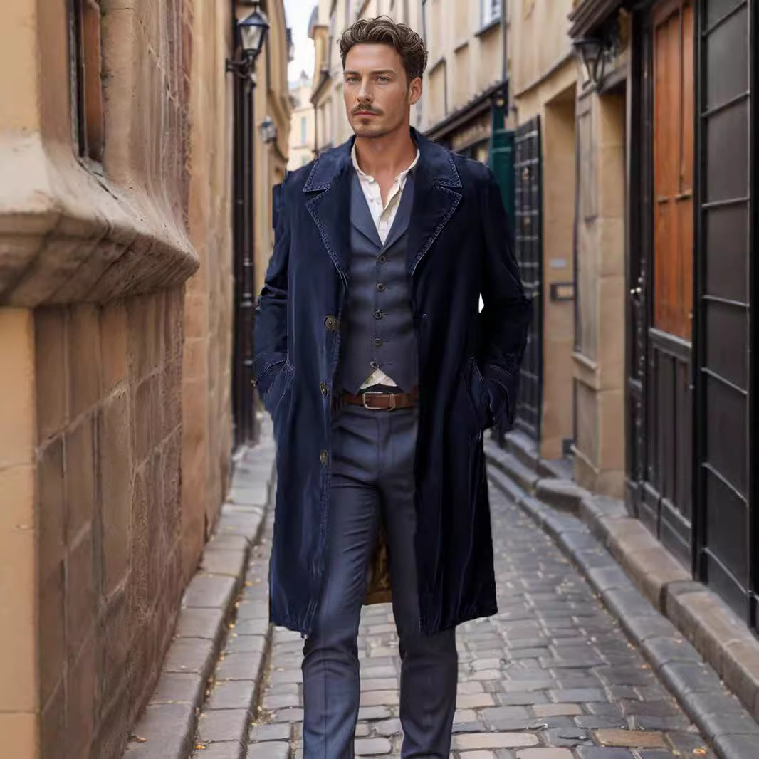 Herren eleganter Langmantel mit schmalem Schnitt und stilistischen Details Aliams