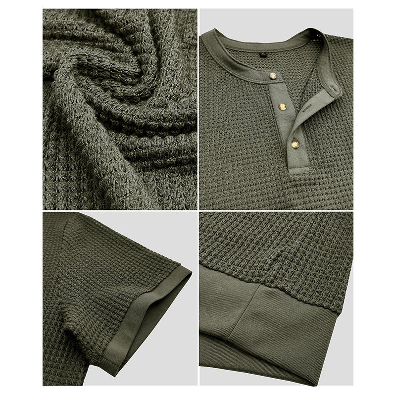 Herren Kurzarm-Henley-Shirt mit strukturiertem Design und edler Knopfleiste Aliams