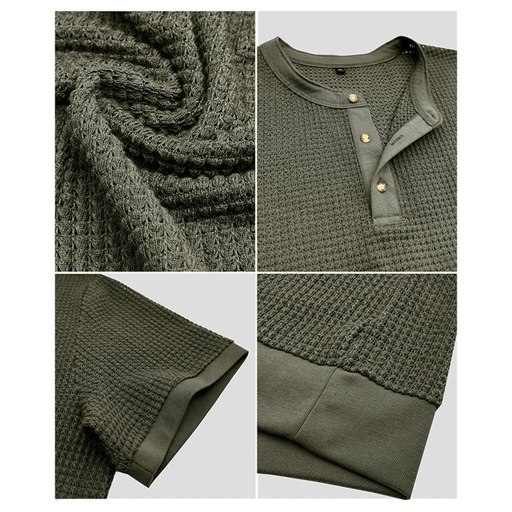 Herren Kurzarm-Henley-Shirt mit strukturiertem Design und edler Knopfleiste Aliams