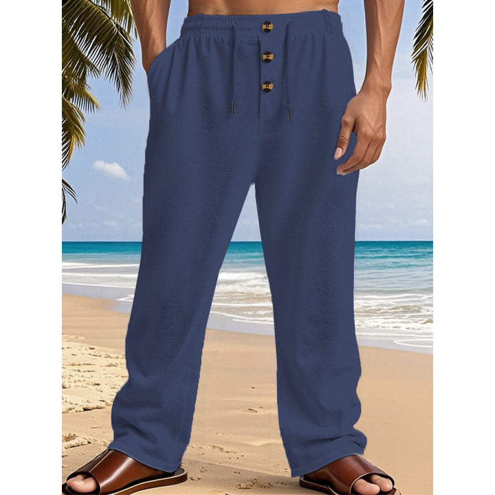 Herren Bequeme Sommerfreizeithose mit elastischem Bund und modernen Knopfdetails Aliams
