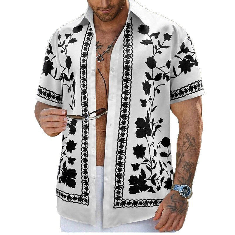 Herren Freizeithemd mit floralem Stickdesign und kurzärmeliger Passform Aliams