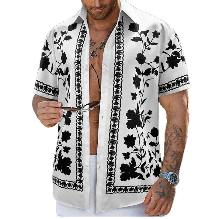 Herren Freizeithemd mit floralem Stickdesign und kurzärmeliger Passform Aliams