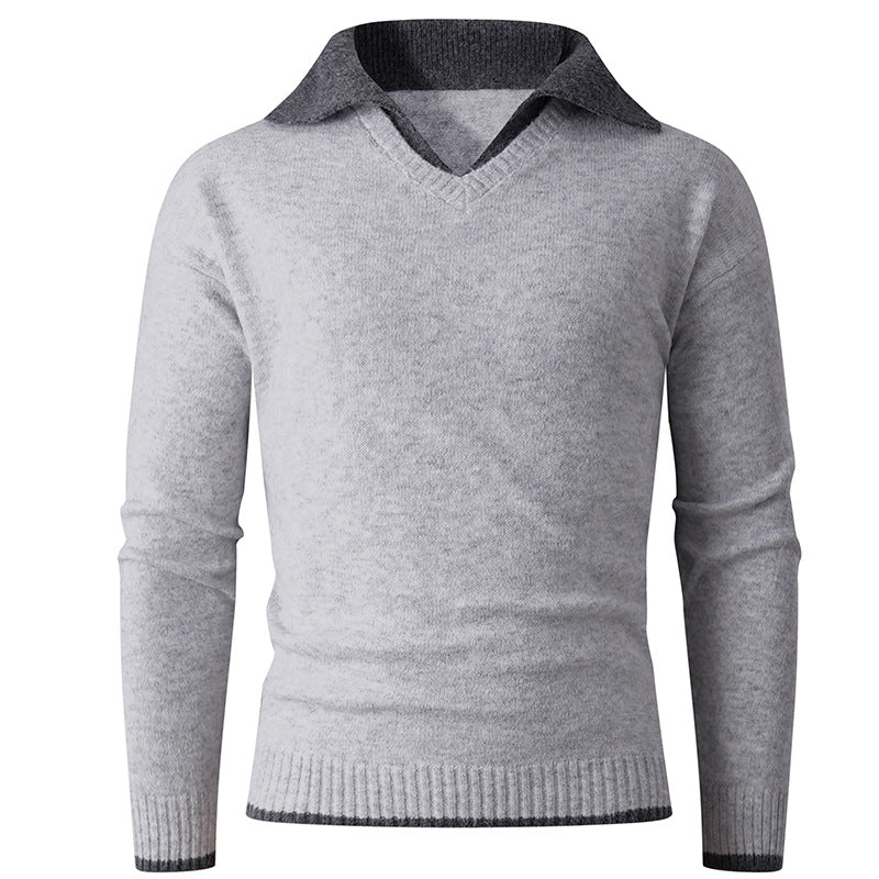 Herren eleganter V-Ausschnitt Pullover mit kontrastierendem Kragen Aliams