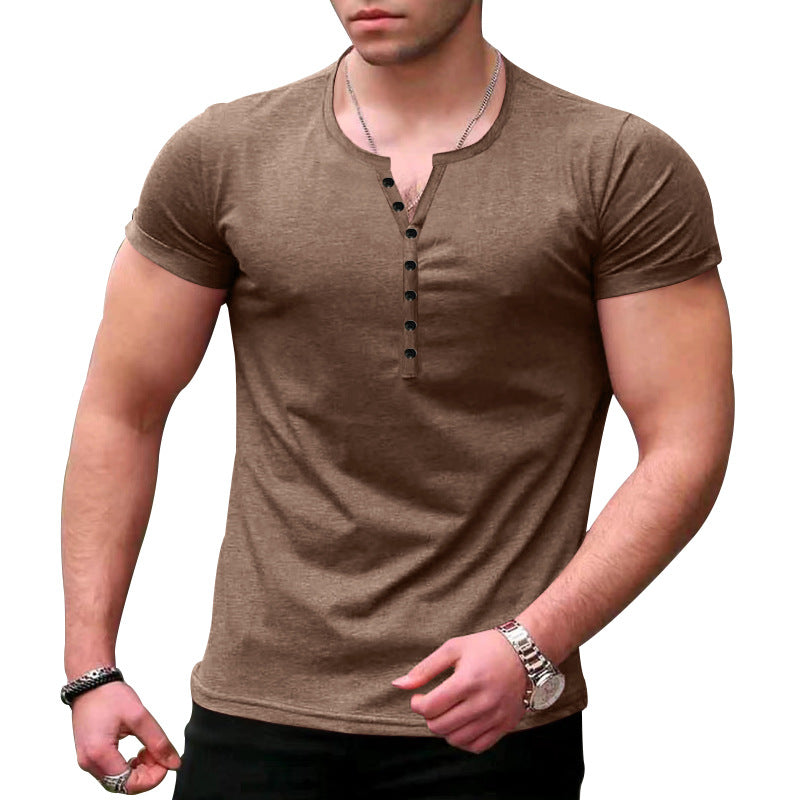 Herren Kurzarm-Henley-T-Shirt mit Knopfleiste und weichem Baumwollmaterial Aliams
