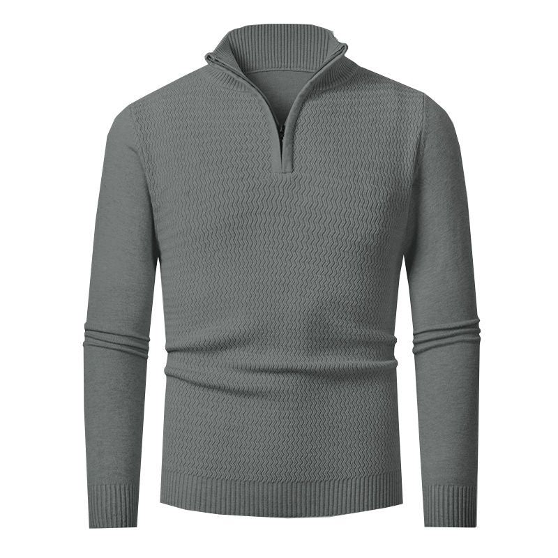 Herren eleganter Strickpullover mit Zipper und strukturiertem Wellen-Design Aliams
