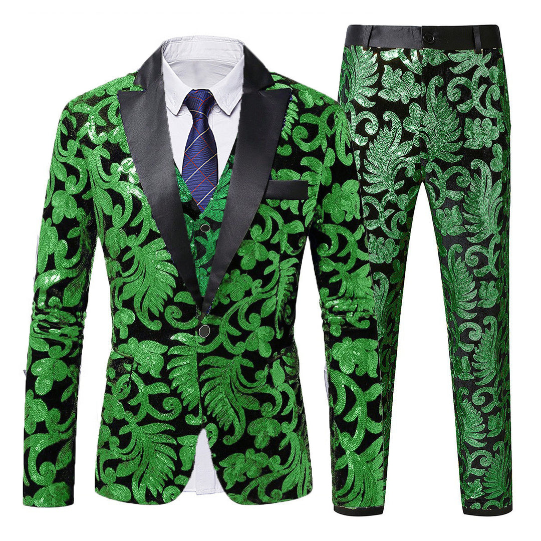 Herren elegantes Pailletten-Anzugset mit floralem Muster Aliams