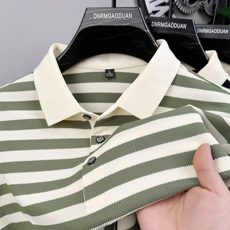 Herren Poloshirt mit strukturiertem Streifenmuster und innovativer Knopfleiste Aliams