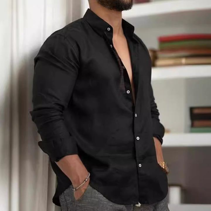 Herren Klassisches Leinenhemd mit modernem Schnitt und praktischer Knopfleiste Aliams