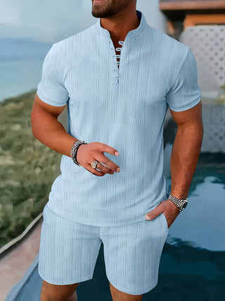 Herren Kurzarm Outfit mit modischem Stehkragen Aliams