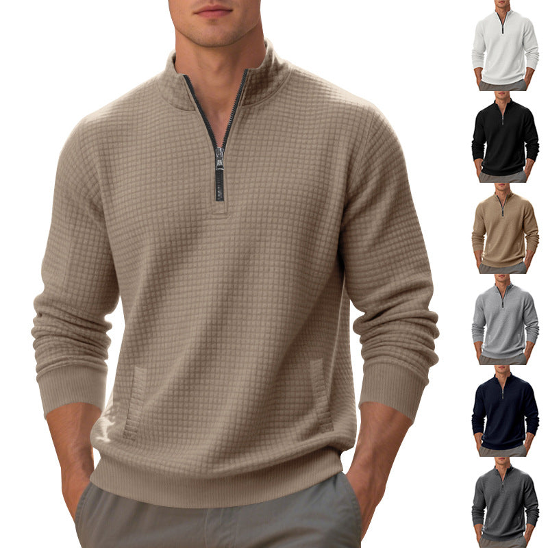Herren Fleece-Pullover mit strukturiertem Design und hohem Kragen Aliams