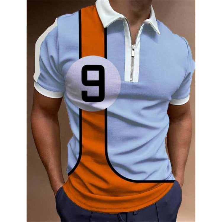 Herren Kurzarm Poloshirt mit maritimem Motiv und sportlichem Reißverschluss Aliams