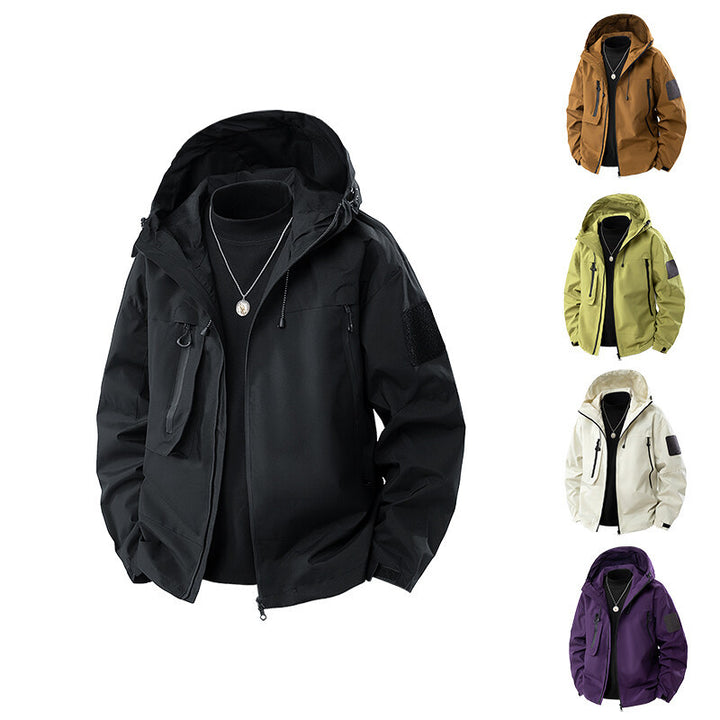 Herren wasserfeste Multifunktionsjacke mit Kapuze und praktischen Taschen Aliams