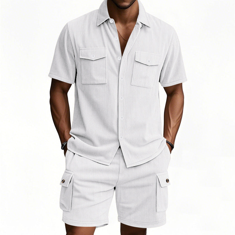 Herren komfortables Freizeitoutfit mit Kurzarmhemd und lockeren Shorts Aliams