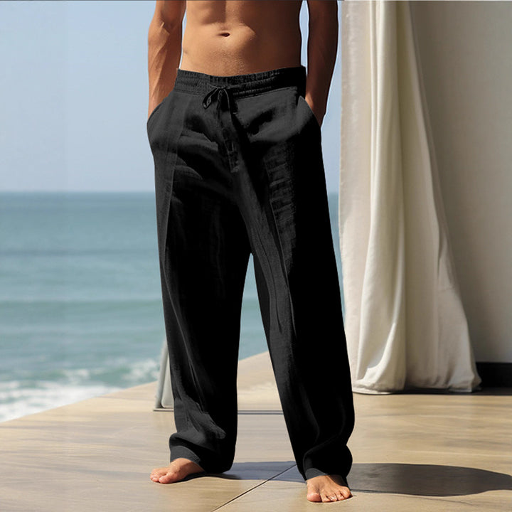 Herren Bequeme Leinenhose mit elastischem Bund und seitlichen Taschen Aliams