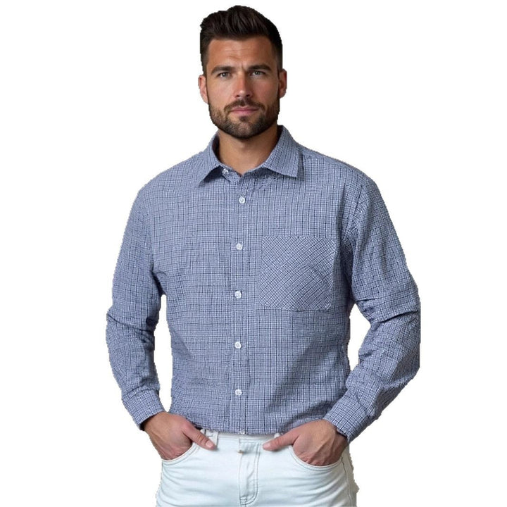 Herren kariertes Langarmhemd mit Brusttasche und modernem Schnitt Aliams