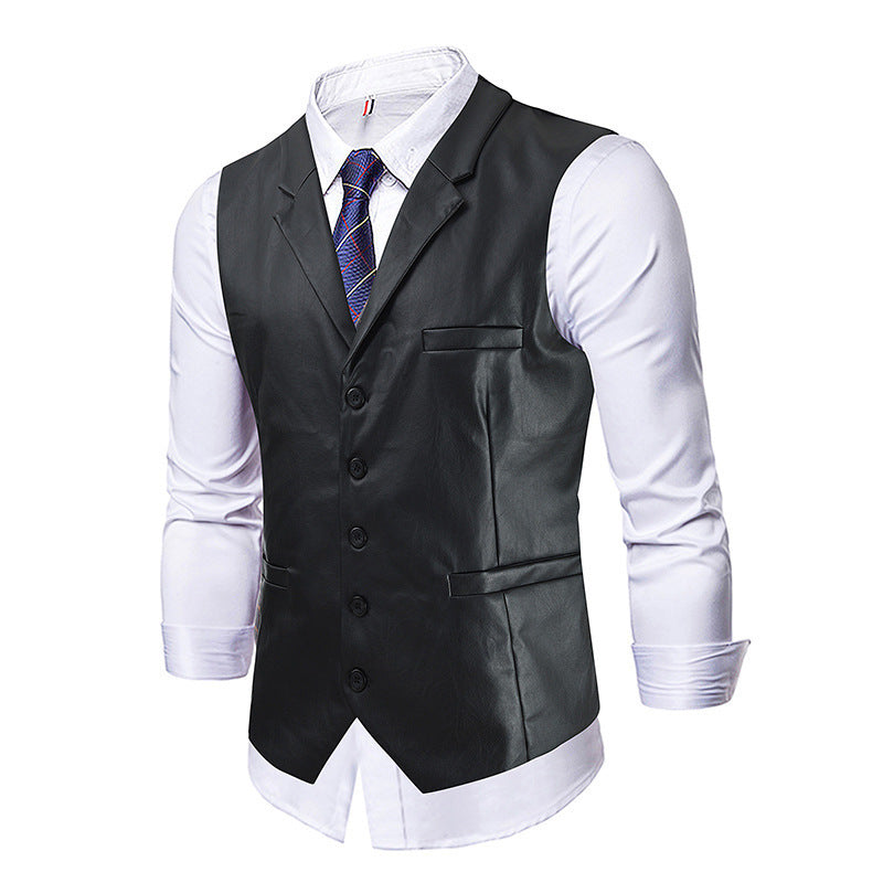 Herren elegante Kunstlederweste Aliams
