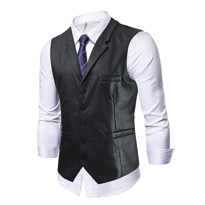 Herren elegante Kunstlederweste Aliams
