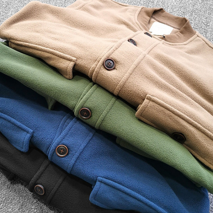 Damen lässige Sweatjacke mit Knopfleiste und praktischen Taschen Aliams