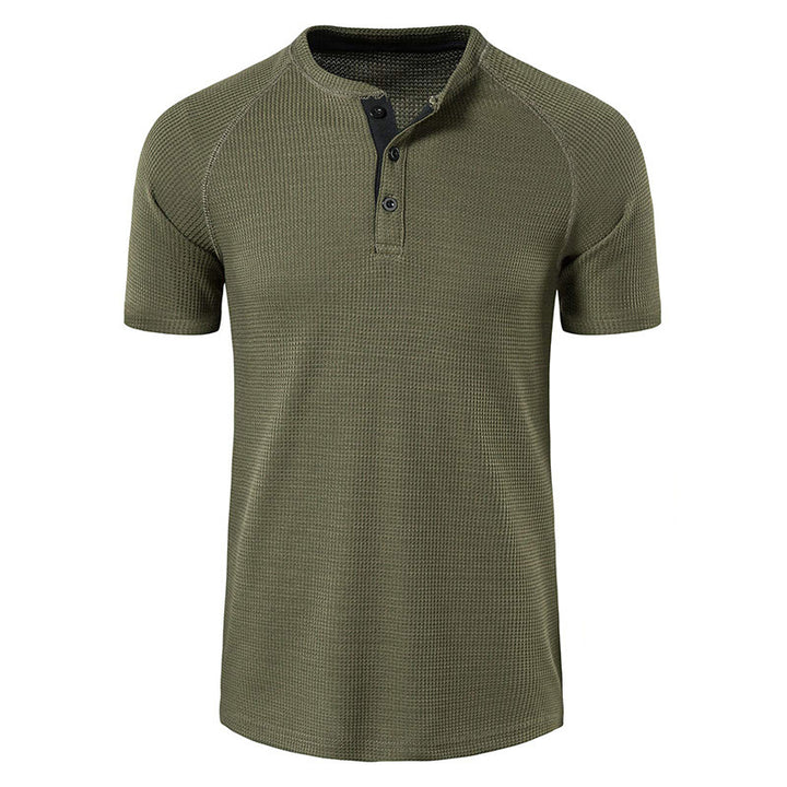 Herren Kurzarm-Henley-Shirt mit strukturiertem Gewebe und eleganter Knopfleiste Aliams