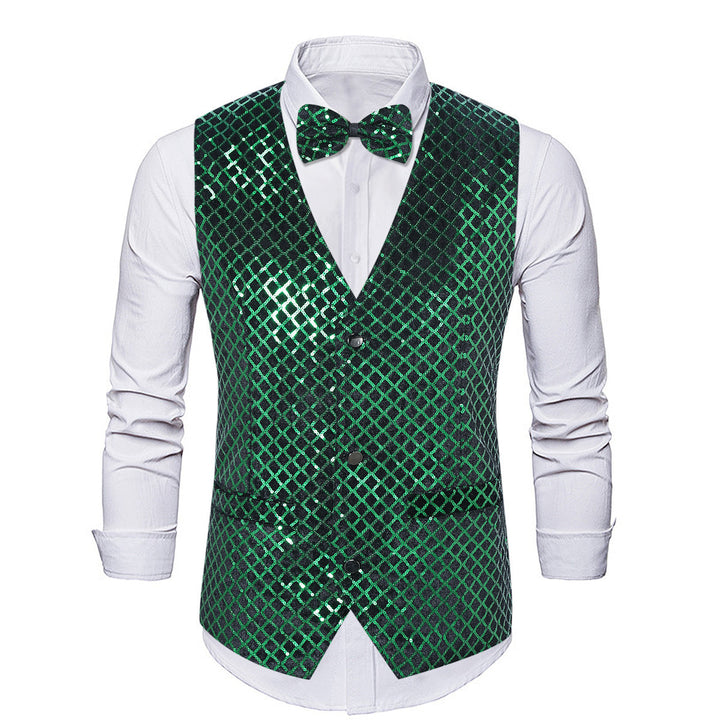 Herren eleganter Pailletten-Blazer mit passendem Fliegenverschluss Aliams