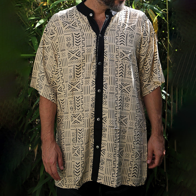 Herren Kurzarm-Hemd mit grafischem Muster Aliams