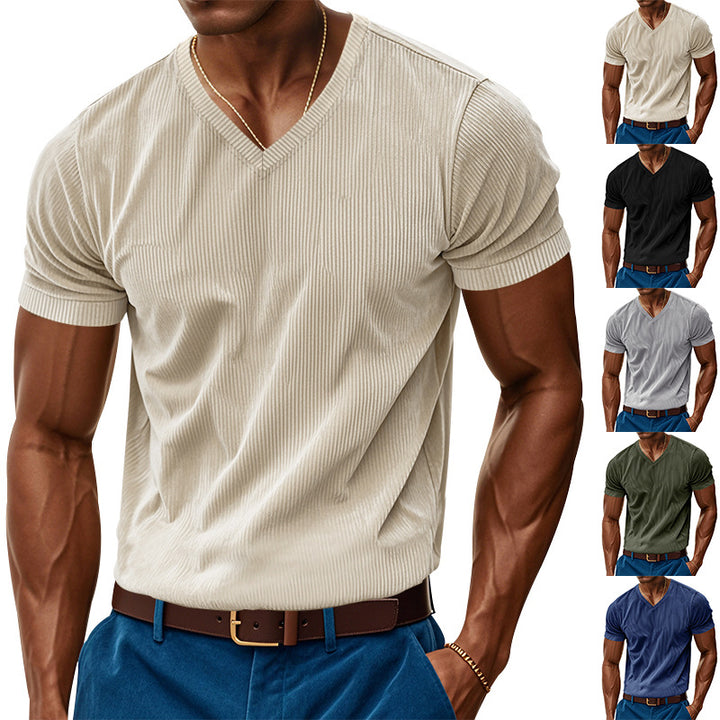 Herren V-Ausschnitt Kurzarmshirt mit strukturierter Oberfläche Aliams