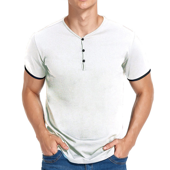 Herren Kurzarm Henley-T-Shirt mit modischem Stehkragen und detailreicher Knopfleiste Aliams