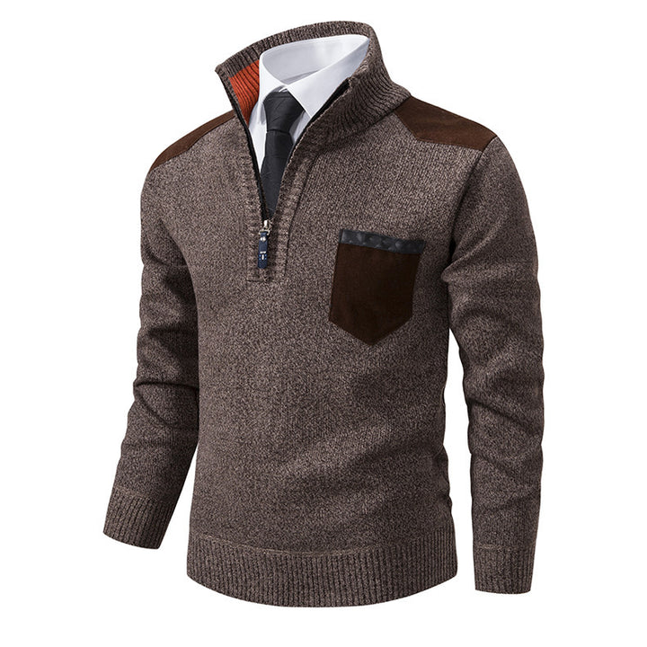 Herren eleganter Pullover mit Stehkragen und praktischer Brusttasche Aliams