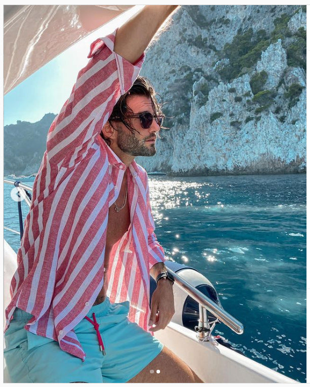 Herren stilvolles gestreiftes Leinenhemd Aliams