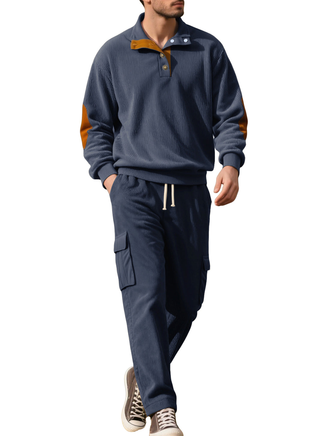 Herren komfortabler Strickanzug mit Knopfleiste und Taschen Aliams