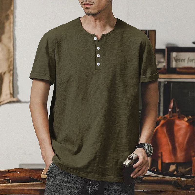 Herren Casual Henley-T-Shirt aus hochwertiger Baumwolle mit Knopfleiste Aliams