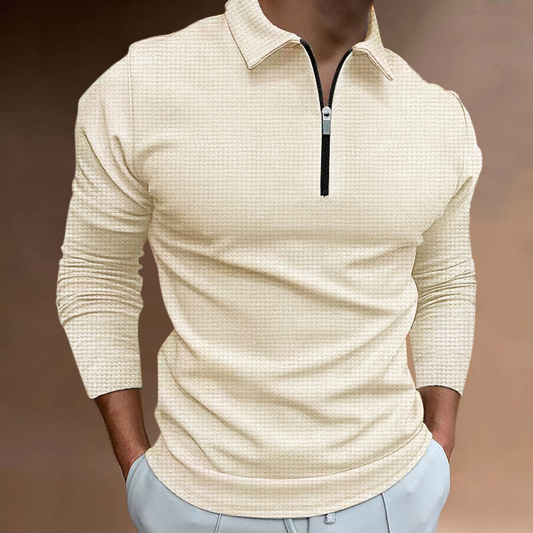 Herren strukturiertes Langarmshirt mit Reißverschluss und Stehkragen Aliams