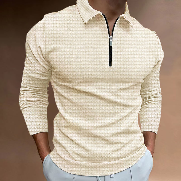 Herren strukturiertes Langarmshirt mit Reißverschluss und Stehkragen Aliams