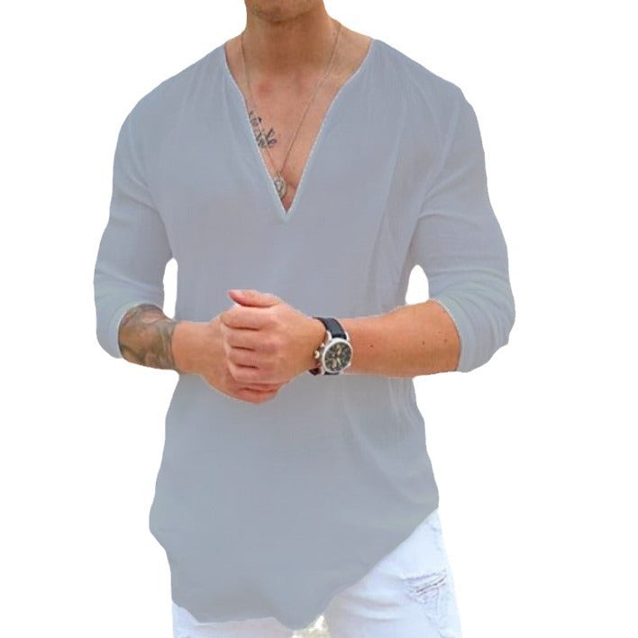 Herren V-Neck Langarmshirt aus leichtem Stoff Aliams