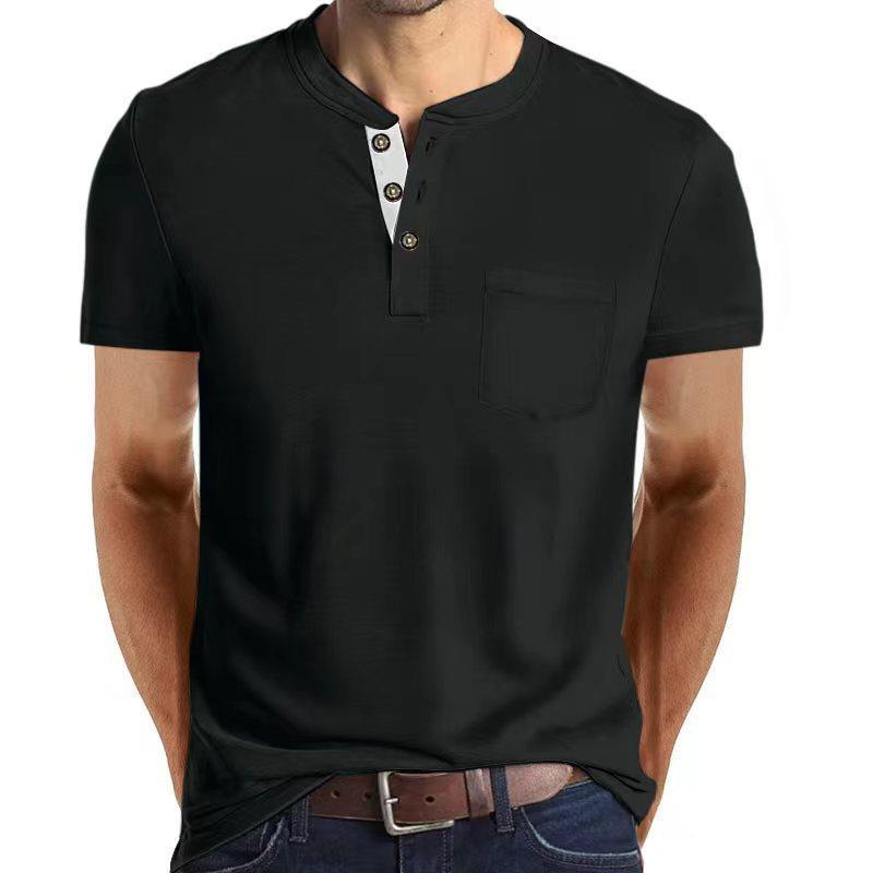 Herren Kurzarm Henley-Shirt mit praktischem Knopfleisten-Design und Brusttasche Aliams